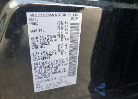 2014 Infiniti Qx60 z USA, uszkodzony, nr VIN 5N1AL0MN7EC534745